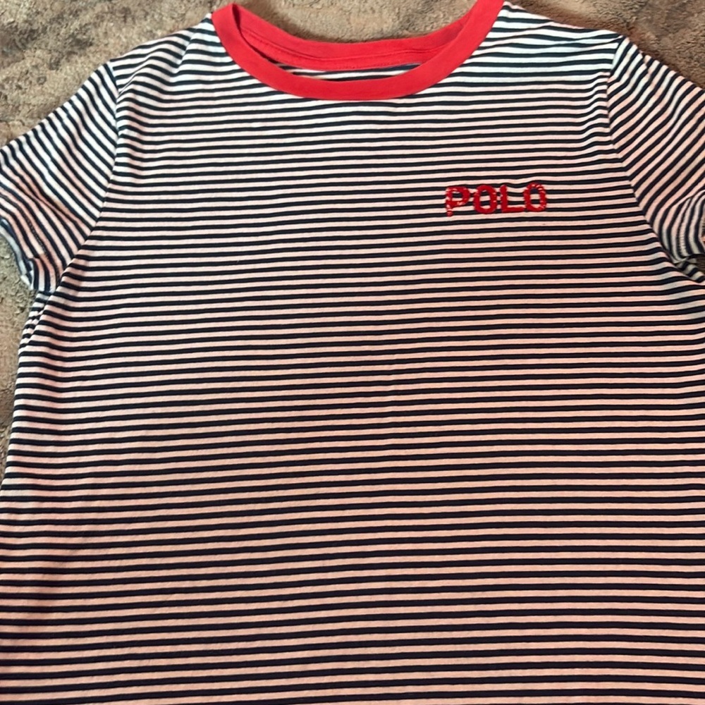 Girl size 8-10 Ralph Lauren blue and white strip with red trim